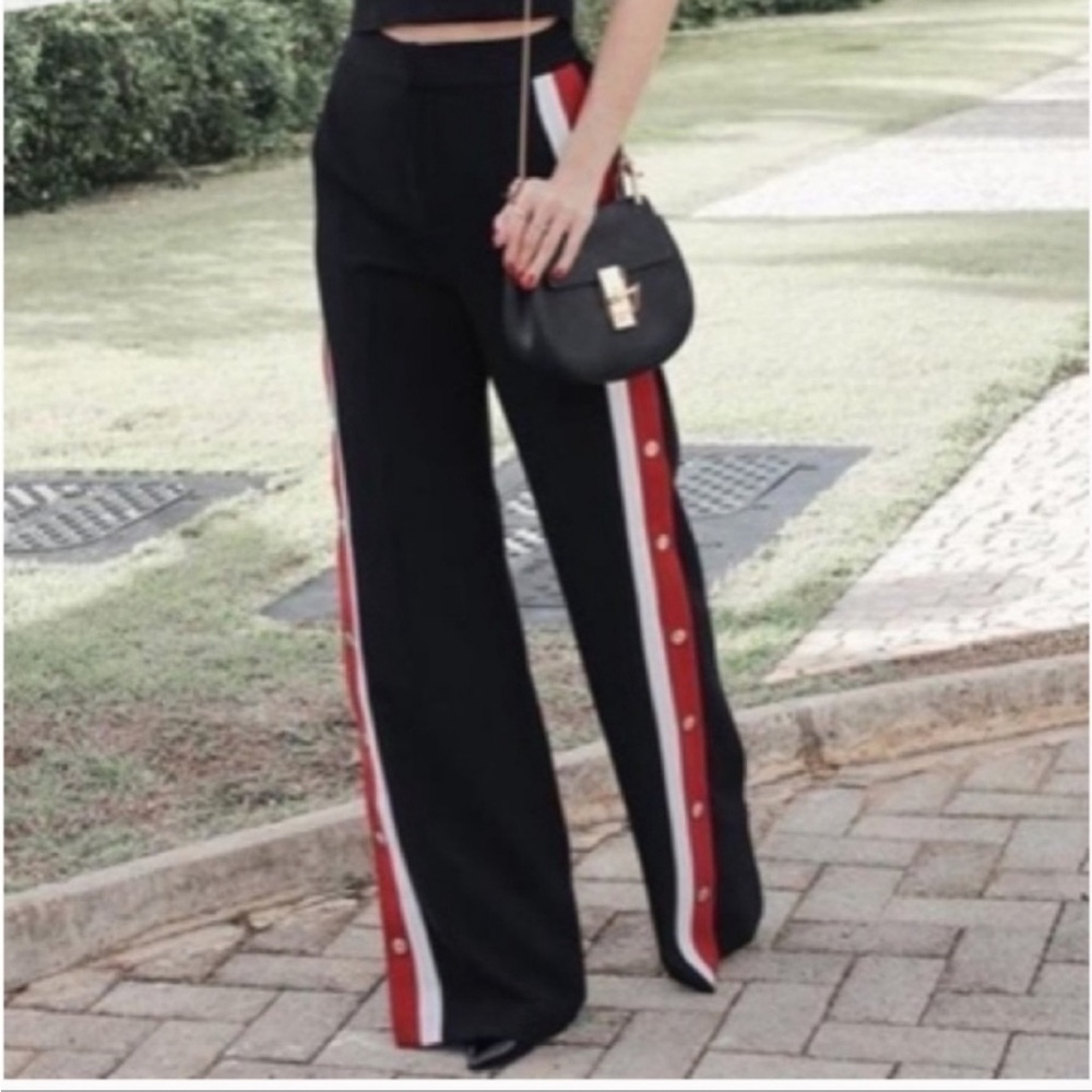 Zara Stylish Black Pants with Red and White Stripes